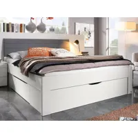 lit scarlett 140x200 cm blanc avec trois tiroirs avec tête de lit en tissu